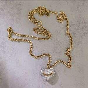 Juicy Couture Y2K Pave Crystal Rhinestone Large Puffy Heart Pendant Necklace